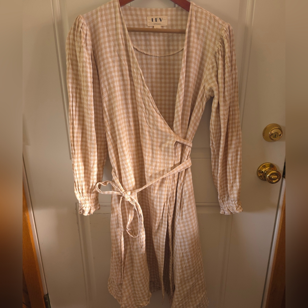 LEV Apparel Organic Cotton Wrap Dress, Pink Plaid